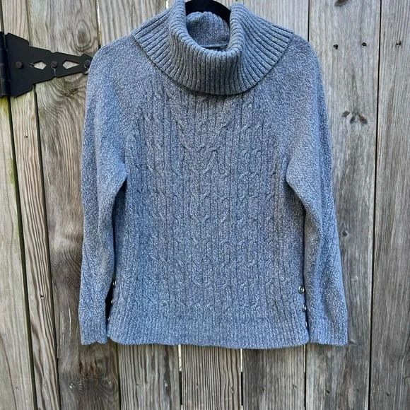 TALBOTS Marled Ribbed Cable Knit Cowl Turtleneck Women’s Medium - Picture 3 of 11